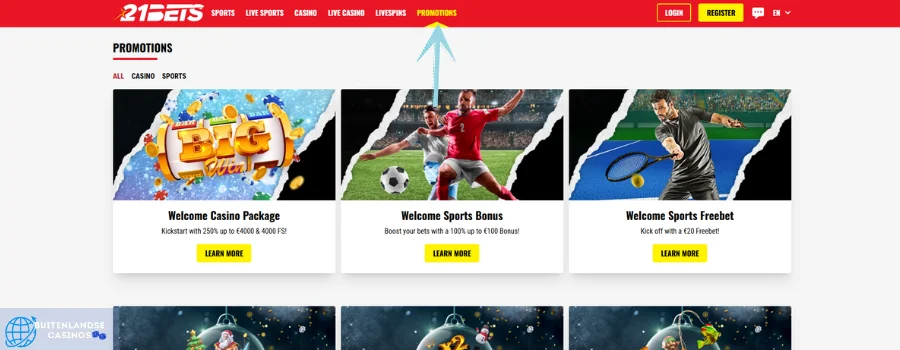 21Bets casino bonus