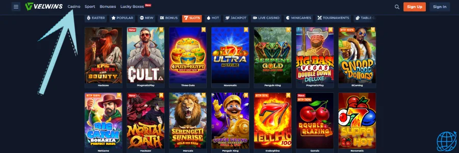 Velwins casino Spel