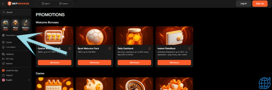 Betoranje casino Bonus