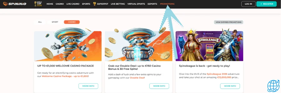 Spininio casino Bonus