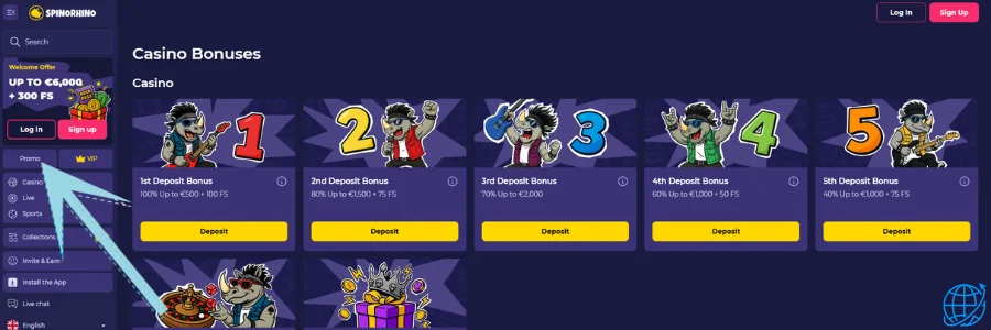 Spinorhino casino Bonus