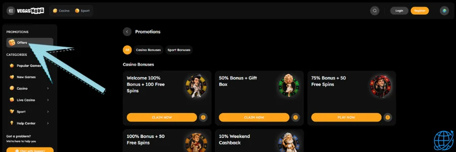 VegasNova casino Bonus